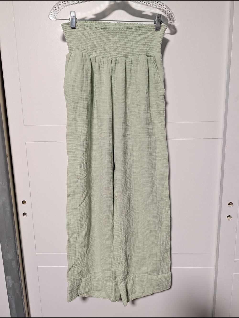 Isabel Maternity by Ingrid & Isabel Wide-Leg Smocked Waist Pants in Light Sage